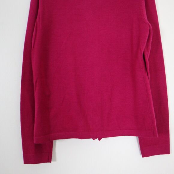 Garnet Hill Size M 100% Merino Wool Ruffle Cardigan Fine Knit Pink Fuchsia - Picture 9 of 9